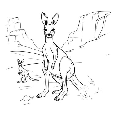 Kanguru ve bebek kanguru. tasarım için çizim