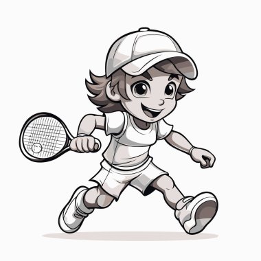 Tenis oynayan küçük bir kızın canlandırması Tenis raketiyle