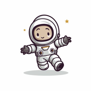 Beyaz arka planda astronot karakteri. Şirin çizgi film vektör illüstrasyonu.