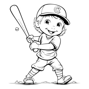 Sopalı şirin bir beysbol oyuncusu. Vektör illüstrasyonu.