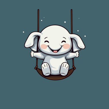 Salıncakta sallanan sevimli bebek fil. Vektör çizgi film illüstrasyonu.