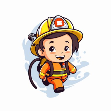 Beyaz arka planda yakışıklı itfaiyeci çizgi film karakteri illüstrasyonu