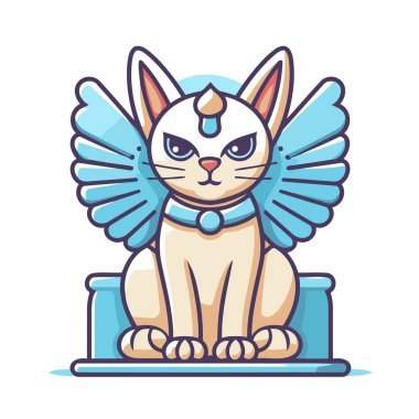 Kanatları olan sevimli bir kedi. Düz bir şekilde vektör illüstrasyonu.