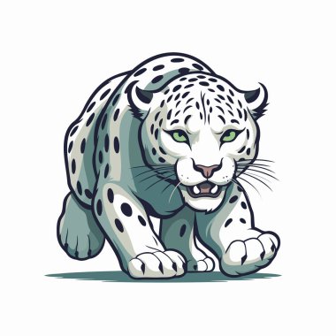 Beyaz arka planda kar leoparı tasviri. Vektör illüstrasyonu