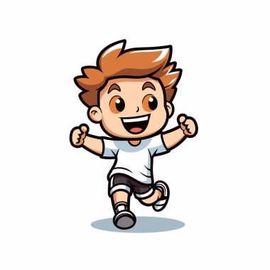 Çizgi film karakteri çizimi yapan bir çocuk. Beyaz arkaplanda izole.