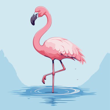 Flamingo mavi suyun arka planında. Vektör illüstrasyonu.