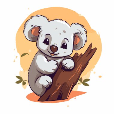 Ağaç dalında oturan sevimli koala. Vektör illüstrasyonu.