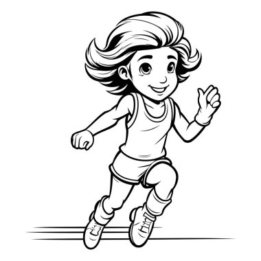 Beyaz arka planda paten kayan bir kızın vektör çizimi.