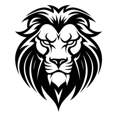 Aslan başlı dövme. beyaz arkaplanda izole edilmiş siyah ve beyaz vektör çizimi.