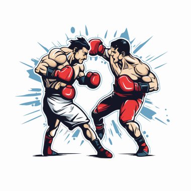 Boks vektör illüstrasyonu. İki Muay Thai savaşçısı iş başında.