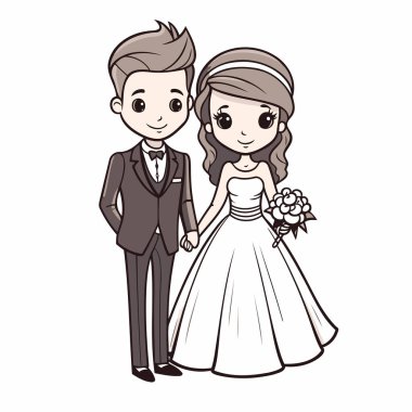 Düğün Çifti - Gelin ve Damat - Vektör İllüzyonu
