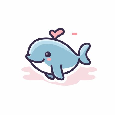 Tatlı çizgi film balinası. Vektör çizimi. Beyaz arkaplanda izole.