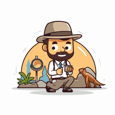 Haritalı hippi kaşifi ve köpek çizgi film vektör çizim grafik tasarımı