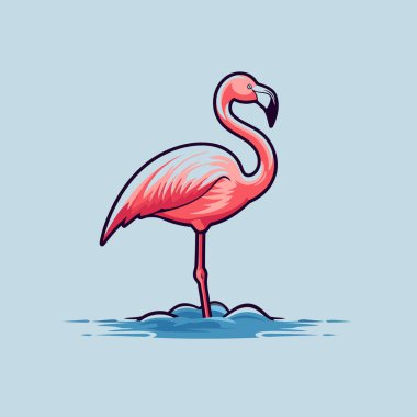 Flamingo. Mavi arkaplanda bir flamingonun vektör illüstrasyonu.