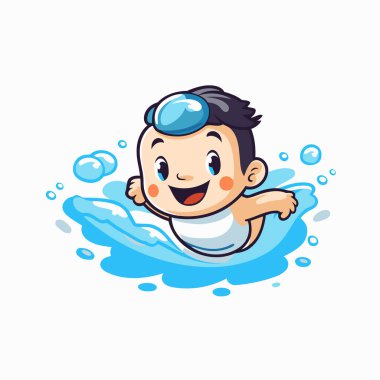 Havuzda yüzen tatlı bir erkek bebek. vektör illüstrasyonu.