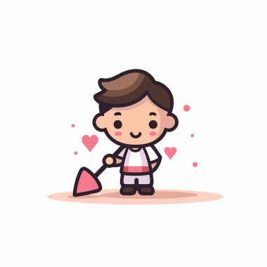 Kürekli sevimli çocuk. Çizgi film tarzında vektör illüstrasyonu.