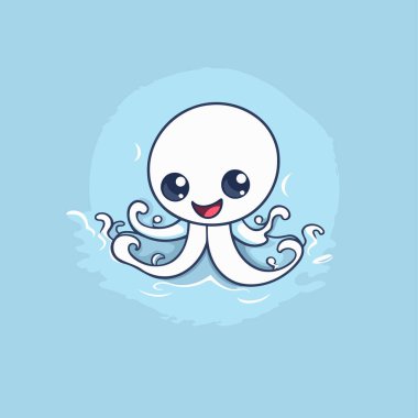 Mavi arka planda izole edilmiş şirin ahtapot çizgi filmi. Vektör illüstrasyonu.