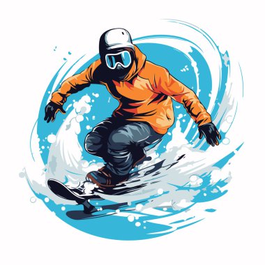 Snowboard sporcusu. Bir snowboardcunun vektör illüstrasyonu