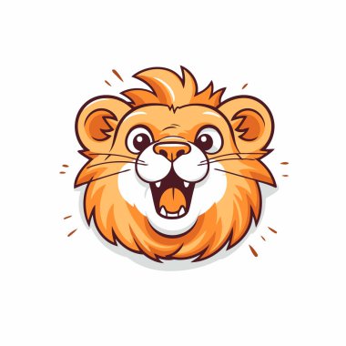 Aslan kafalı maskot. Tatlı çizgi film vahşi hayvan vektör çizimi.
