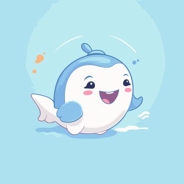 Tatlı çizgi film balinası. Şirin bir çizgi balinanın vektör çizimi.