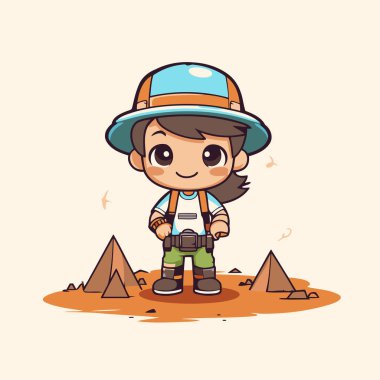 Dürbünle oynayan çocuk. Çizgi film tarzında vektör illüstrasyonu.