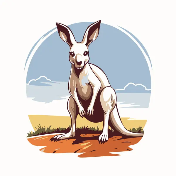 Sahilde Kanguru Çizgi Film Tarzında Vektör Illüstrasyonu — Stok Vektör