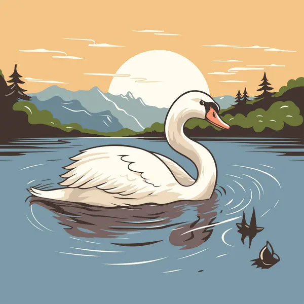 Cisne Nadando Lago Ilustración Vectorial Estilo Dibujos Animados — Archivo Imágenes Vectoriales