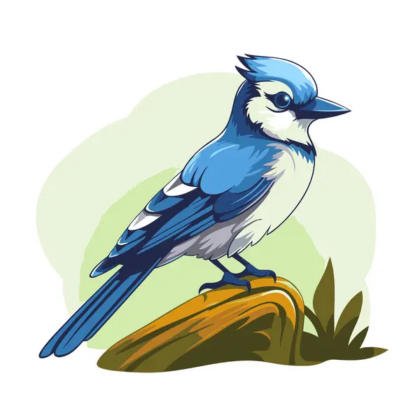 Pájaro Arrendajo Azul Aislado Sobre Fondo Blanco Ilustración Vectorial Estilo — Archivo Imágenes Vectoriales