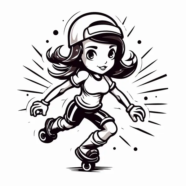 Ilustração Vetorial Uma Menina Patins Skateboarder — Vetor de Stock