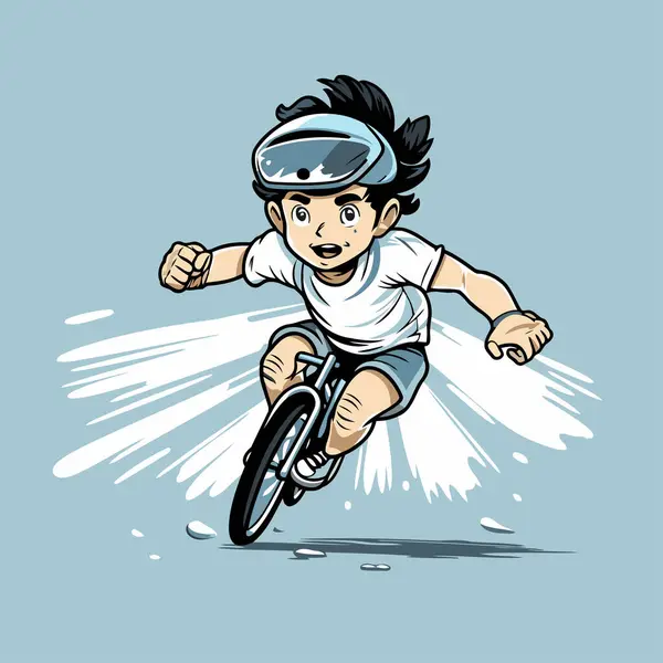 Vektorillustration Eines Jungen Mit Helm Auf Einem Mountainbike — Stockvektor