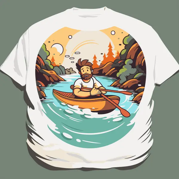 Diseño Estampado Camiseta Con Hombre Haciendo Kayak Río — Archivo Imágenes Vectoriales