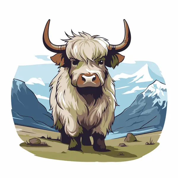 Yak Mountains Vector Illustration Mountain Animal — Stock Vector