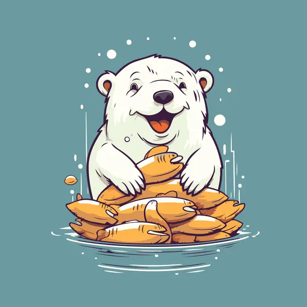 北极熊坐在一堆面包上 矢量说明 — 图库矢量图片