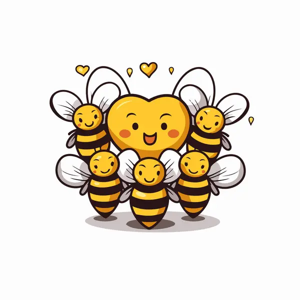 Cute Bee Cartoon Character Vector Illustration Isolated White Background — Stock Vector