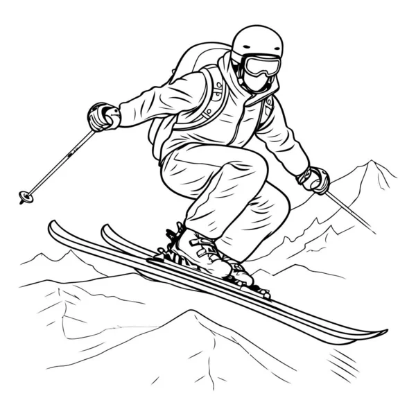 Skiing. Black and white vector illustration of a skier skiing downhill.