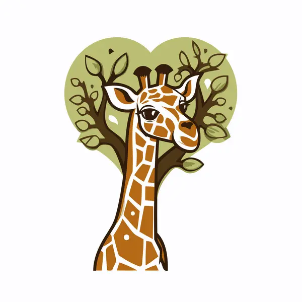 Giraffa Forma Cuore Con Albero Foglie Illustrazione Vettoriale — Vettoriale Stock