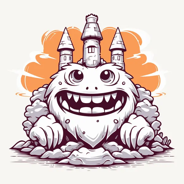 Funny Cartoon Monster Castle Background Vector Illustration — Stock Vector