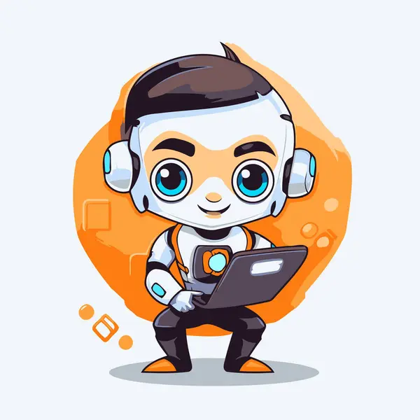 Robot Laptop Cute Cartoon Character Vector Illustration — Stock Vector