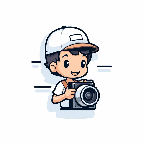 Cute Boy Holding Camera Desene Animate Mascot Personaj Vector Ilustrație — Vector de stoc
