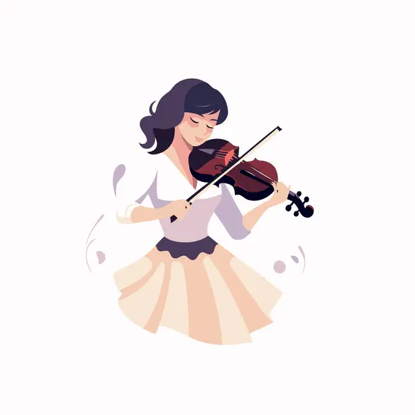 Beautiful Girl Playing Violin Flat Vector Illustration Isolated White Background — Stock Vector