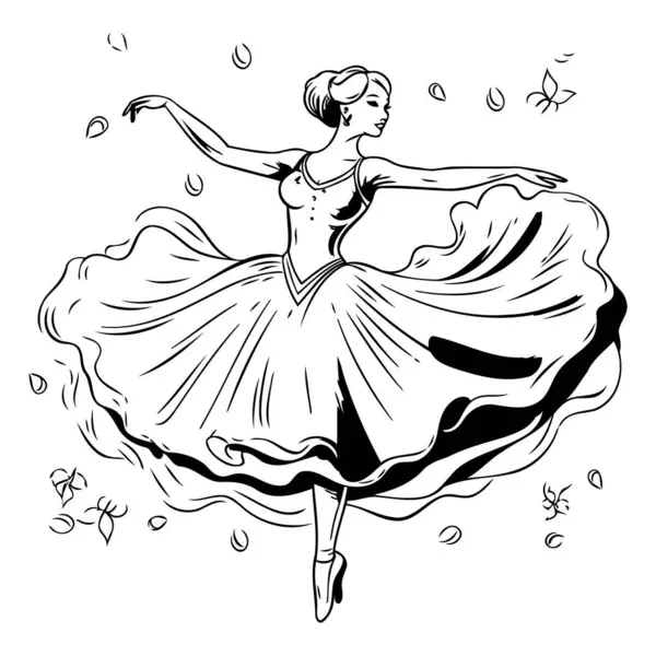 Ballerina Een Tutu Zwart Wit Vector Illustratie — Stockvector