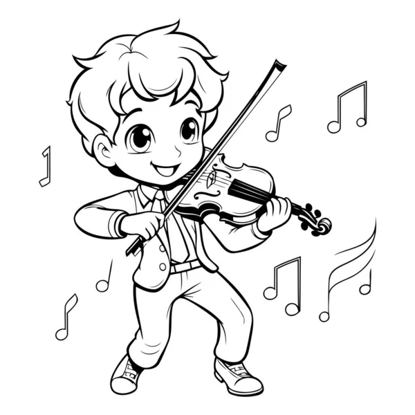 Boy Playing Violin Kleurplaat Voor Volwassenen Vectorillustratie — Stockvector