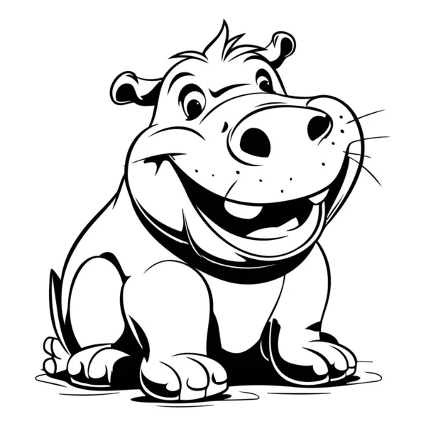 Hippopotamus Zwart Wit Cartoon Illustratie Vector — Stockvector
