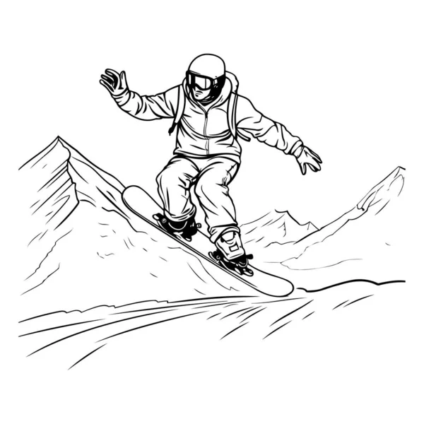 Snowboarder Saltando Montanhas Desporto Extremo Ilustração Vetorial — Vetor de Stock