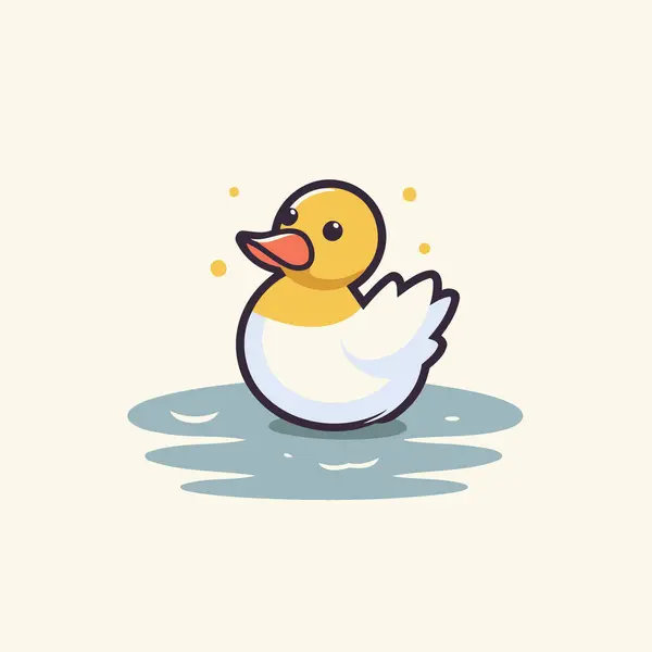Cute Cartoon Duckling Water Vector Illustration Flat Style — Stock Vector