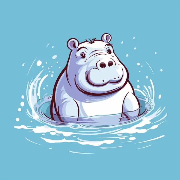 Hippopotame Dans Eau Illustration Vectorielle Cartoon Style — Image vectorielle