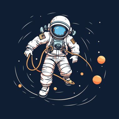 Uzayda bir astronot. Tasarımınız için el çizimi vektör çizimi