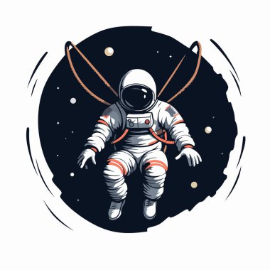Uzayda bir astronot. Beyaz arkaplanda vektör illüstrasyonu.