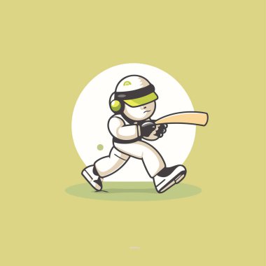 Kriket oyuncusu vektör çizimi. Sevimli çizgi film kriket oyuncusu..