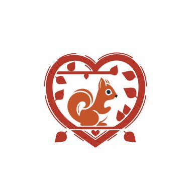 Kalp şeklindeki bir sincap. Vektör illüstrasyonu beyaz arkaplanda izole edildi.